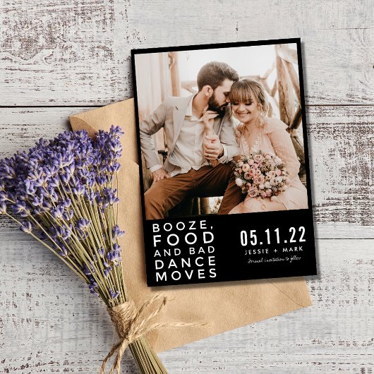 drank, eten, slechte dans beweegt land foto save the date