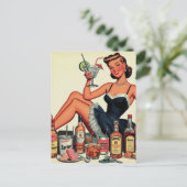  Drank Pin-up Meisje Briefkaart (Staand voorkant)