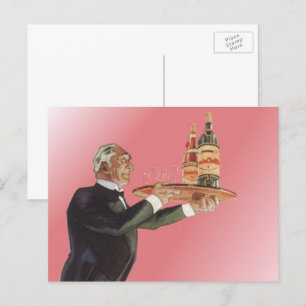 dranken, Butler Serving Wine op lade Briefkaart