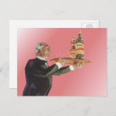  dranken, Butler Serving Wine op lade Briefkaart (Voorkant / Achterkant)
