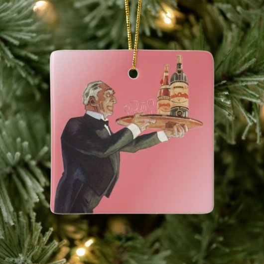 dranken, Butler Serving Wine op lade Keramisch Ornament (Boom)