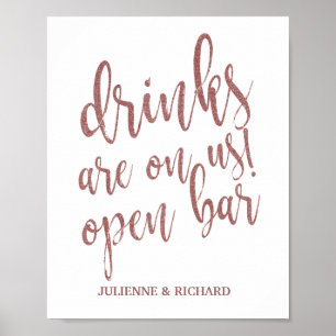 Dranken zijn op ons! Bar Rose Goud Glitter 8x10 Bo Poster
