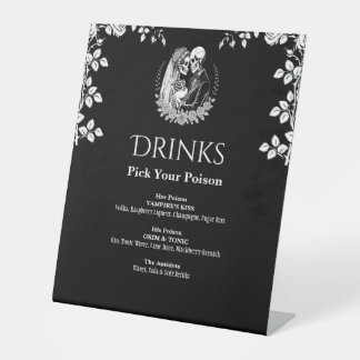 Dranken Zwarte Elegante Gotische Skelet Bruiloft Reclamebord Met Voetstuk