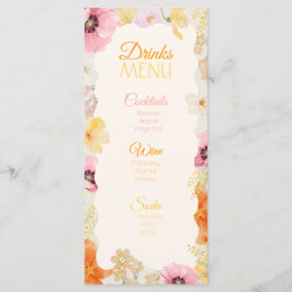 Drankenkaart Bloemig Pastel Oranje, Roze & Geel Menu