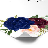 Drankenkaart bord bruiloft marine rood bloem poster (Hoek)