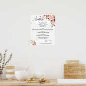 Drankenmenubord bruiloft roze bloemrijke boho chic poster (Keuken)
