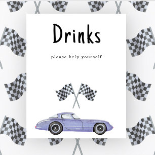 Drankjes voor babyborrel met raceautothema voor jo poster