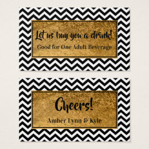 Drankkaartjes met namaak goud folie & BW Chevron Visitekaartjes