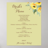 Drankmenu Zonnebloemen Groene Bruiloft Poster (Voorkant)