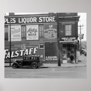Drankwinkel van het volk, 1938. Oude foto Poster