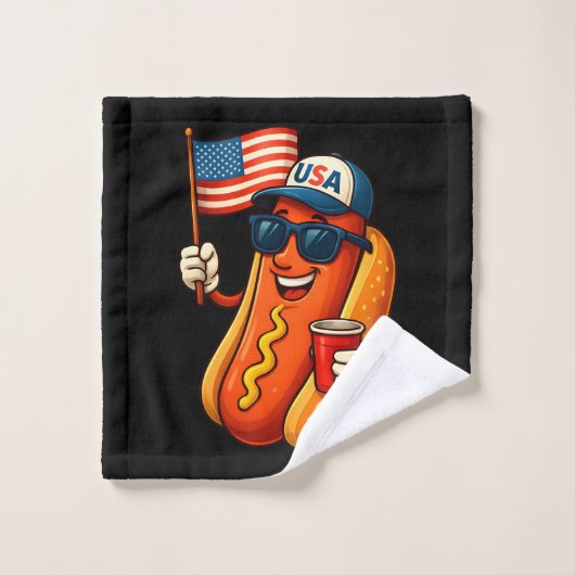 Drapeau 4 juillet Hotdog Funny Patriotique USA (Gant de toilette)