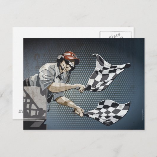 Drapeau À damiers course automobile de carte posta (Devant / Derrière)