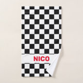 Drapeau À damiers noir et blanc monogramme 2 (Serviette à main)