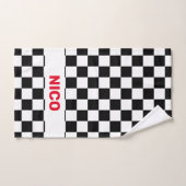 Drapeau À damiers noir et blanc monogramme 2 (Serviette à main)