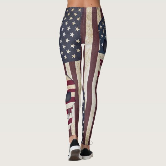 Drapeau américain avec crânes Leggings rustiques (Dos)