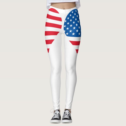 Drapeau américain Coeur Leggings blancs (Devant)