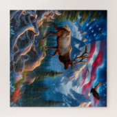 Drapeau Américain et Puzzle de Cerf (Horizontal)