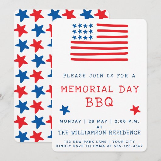 Drapeau américain | Invitation au barbecue du jour (Devant / Derrière)
