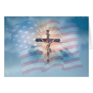 Drapeau américain Jésus sur des nuages de crucif