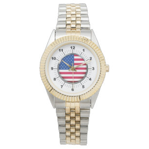 Drapeau américain masculin Montre bracelet à deux