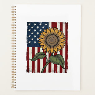 Drapeau Américain Tournesol Vintage