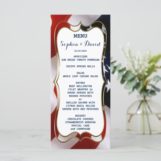 drapeau américain unique et tendance Menu Mariage  (Debout devant)