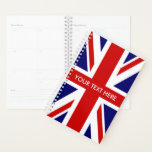 Drapeau British Union Jack personnalisé<br><div class="desc">L'Union Jack britannique personnalisé drapeau hebdomadaire planificateur spiral mensuel. Agenda hebdomadaire / mois personnalisé. Faites votre propre couverture drôle avec ce design modèle patriotique. Thème anglais amusant Idée cadeau d'anniversaire pour amis, famille, collègue, patron, collègue, enseignant d'école, directeur d'entreprise etc. L'humour de bureau lui présente des cadeaux. Drapeau du Royaume-Uni,...</div>