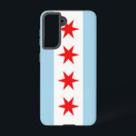 Drapeau Coque Samsung Galaxy S21 de Chicago, États<br><div class="desc">Transformez votre Samsung Galaxy S21 en symbole de la fierté de Chicago avec notre couverture téléphonique exclusive avec le drapeau de la ville! Réalisée avec précision, cette couverture affiche fièrement les éléments emblématiques du drapeau de Chicago. Quatre étoiles rouges représentant des événements historiques : Fort Dearborn, le Grand feu de...</div>