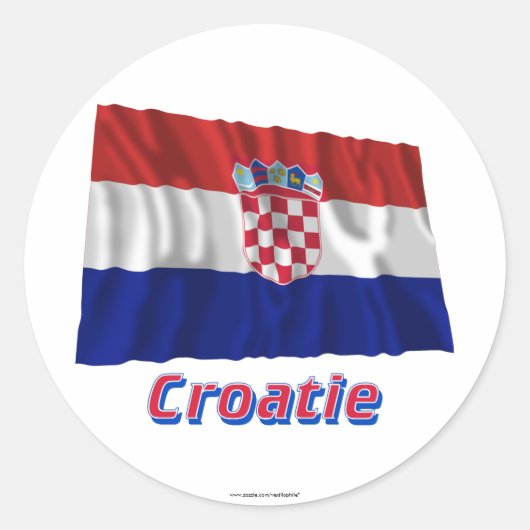 Drapeau Croatie avec le nom en français Ronde Sticker (Voorkant)