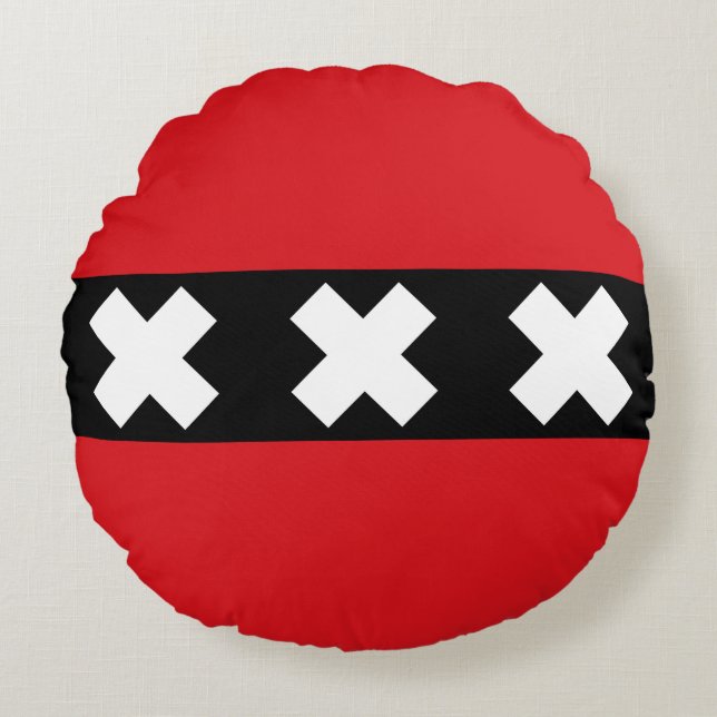 Drapeau d'Amsterdam, Pays-Bas Coussin rond (Devant)