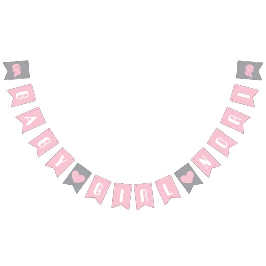 Drapeau de baby shower avec éléphant pour fille (Tout)