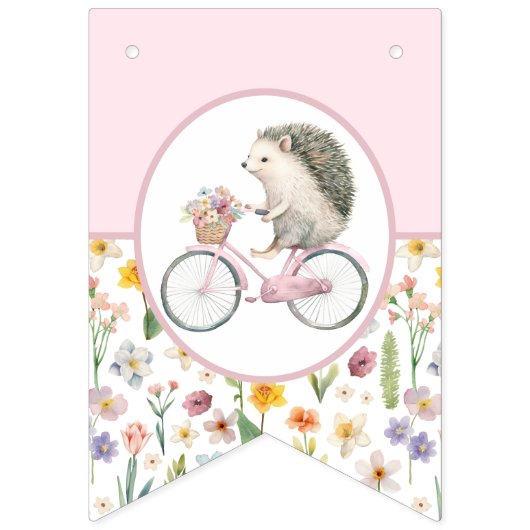 Drapeau de Baby shower de hérisson rose joli flora (Seizième drapeau)