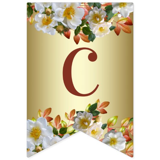 Drapeau de banderole floral Roses Blanches Or (Premier drapeau)