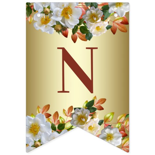 Drapeau de banderole floral Roses Blanches Or (Troisième drapeau)