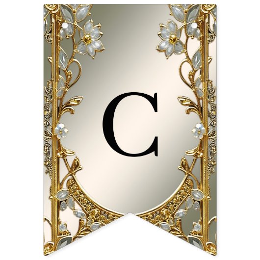 Drapeau de Bunal Floral Blanc Orné Or (Premier drapeau)