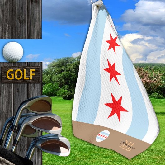 Drapeau de Chicago et serviette de golf brodée Ill