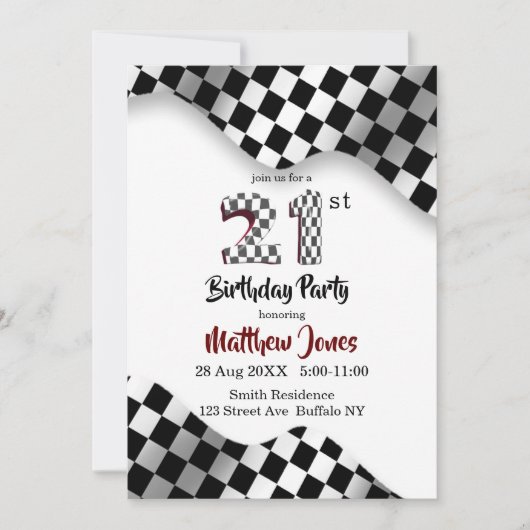 Drapeau de course 21e. Invitations d'anniversaire (Devant)