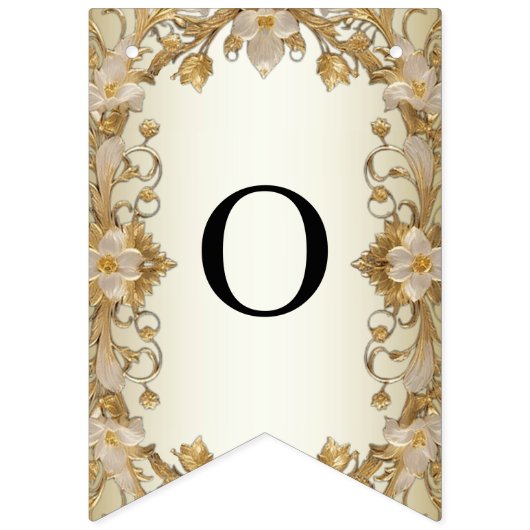 Drapeau de fanion doré décoratif à fleurs blanches (Deuxième drapeau)