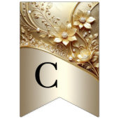 Drapeau de fanions moderne orné de fleurs dorées e (Premier drapeau)