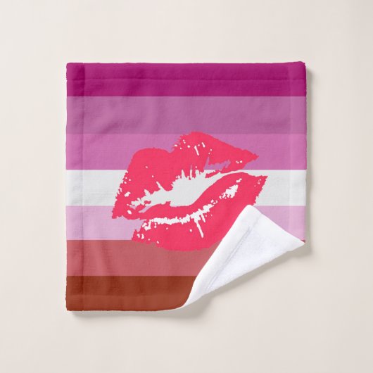 Drapeau de fierté lesbienne au rouge à lèvres (Gant de toilette)