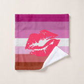 Drapeau de fierté lesbienne au rouge à lèvres (Gant de toilette)