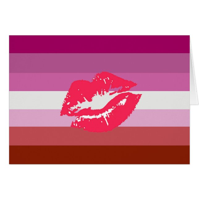 Drapeau de fierté lesbienne au rouge à lèvres et l (Devant horizontal)