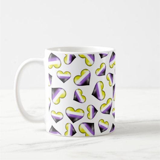 Drapeau de fierté non binaire Coeurs de café Mug (Gauche)