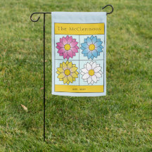 Drapeau de jardin en bloc floral illustré personna
