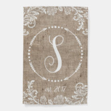 Monogramme Rustique Burlap & Lace