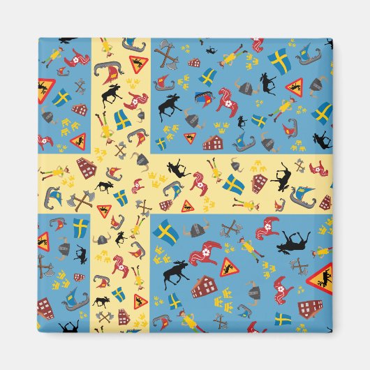 Drapeau de la Suède avec aimant des icônes de cult (Devant)