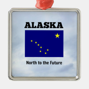 Drapeau de l'Alaska et slogan ornement métallique
