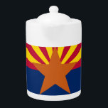 Drapeau de l'État d'Arizona<br><div class="desc">Arizona State Flag possède treize rayons rouges et jaunes sur la moitié supérieure, et bleu sur la moitié inférieure, avec une étoile en cuivre au centre. Adopté le 27 février 1917. Cela semble bon sur n'importe quel produit et fait un excellent souvenir de voyage. ⭐ PERSONNALISEZ ce modèle avec vos...</div>