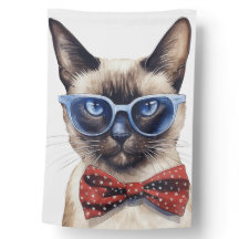 CHAT EN SIAMESE BLEU ROUGE PATRIOTIQUE AVEC VERRE