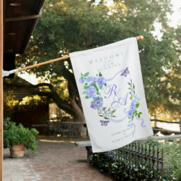 Drapeau De Maison Mariage de monogramme Rose bleu
